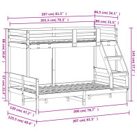 vidaXL Etagenbett 80x200/120x200 cm Wachsbraun Massivholz Kiefer