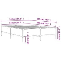 vidaXL Bettgestell Grau Sonoma 140x200 cm Holzwerkstoff und Metall