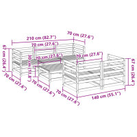 vidaXL 6-tlg. Garten-Sofagarnitur Wachsbraun Massivholz Kiefer