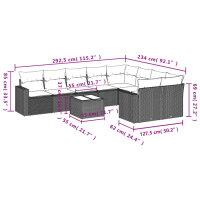 vidaXL 10-tlg. Garten-Sofagarnitur mit Kissen Schwarz Poly Rattan