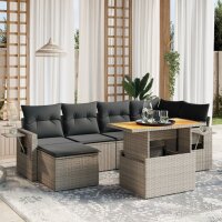 vidaXL 7-tlg. Garten-Sofagarnitur mit Kissen Grau Poly Rattan