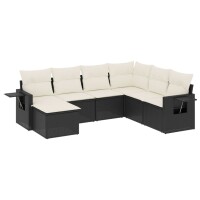 vidaXL 7-tlg. Garten-Sofagarnitur mit Kissen Schwarz Poly Rattan