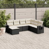 vidaXL 7-tlg. Garten-Sofagarnitur mit Kissen Schwarz Poly Rattan