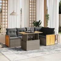 vidaXL 6-tlg. Garten-Sofagarnitur mit Kissen Beige Poly Rattan