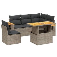 vidaXL 6-tlg. Garten-Sofagarnitur mit Kissen Grau Poly Rattan