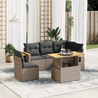 vidaXL 6-tlg. Garten-Sofagarnitur mit Kissen Grau Poly Rattan