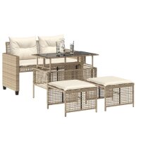 vidaXL 4-tlg. Garten-Sofagarnitur mit Kissen Beige Poly Rattan Glas