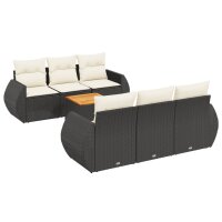 vidaXL 7-tlg. Garten-Sofagarnitur mit Kissen Schwarz Poly Rattan