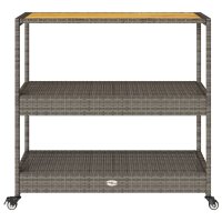 vidaXL Barwagen 3 B&ouml;den Grau Poly Rattan und Massivholz Akazie