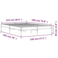 vidaXL Bettgestell Grau Sonoma 120x190 cm Holzwerkstoff und Metall