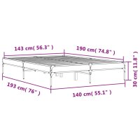 vidaXL Bettgestell Braun Eichen-Optik 140x190 cm Holzwerkstoff Metall