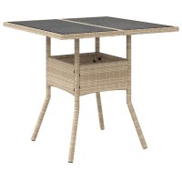 vidaXL Gartentisch mit Glasplatte Beige 80x80x75 cm Poly Rattan