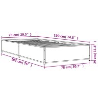 vidaXL Bettgestell Grau Sonoma 75x190 cm Holzwerkstoff und Metall