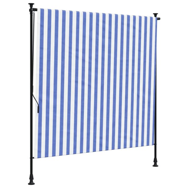 vidaXL Au&szlig;enrollo Blau und Wei&szlig; 150x270 cm Stoff und Stahl