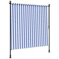 vidaXL Au&szlig;enrollo Blau und Wei&szlig; 150x270 cm Stoff und Stahl