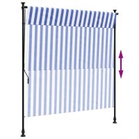 vidaXL Au&szlig;enrollo Blau und Wei&szlig; 150x270 cm Stoff und Stahl