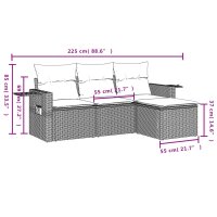 vidaXL 4-tlg. Garten-Sofagarnitur mit Kissen Braun Poly Rattan