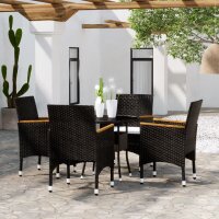 vidaXL 5-tlg. Bistro-Set Poly-Rattan und Hartglas Schwarz