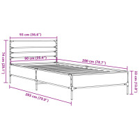 vidaXL Bettgestell Grau Sonoma 90x200 cm Holzwerkstoff und Metall