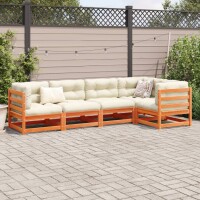 vidaXL 5-tlg. Garten-Sofagarnitur Wachsbraun Massivholz Kiefer