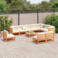 vidaXL 11-tlg. Garten-Sofagarnitur Wachsbraun Massivholz Kiefer