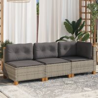 vidaXL Gartensofa mit Kissen 3-Sitzer Grau Poly Rattan