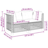 vidaXL Garten-Ecksofas mit Kissen 2 Stk. Schwarz Poly Rattan