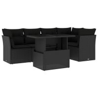 vidaXL 6-tlg. Garten-Sofagarnitur mit Kissen Schwarz Poly Rattan