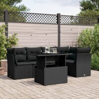 vidaXL 6-tlg. Garten-Sofagarnitur mit Kissen Schwarz Poly Rattan