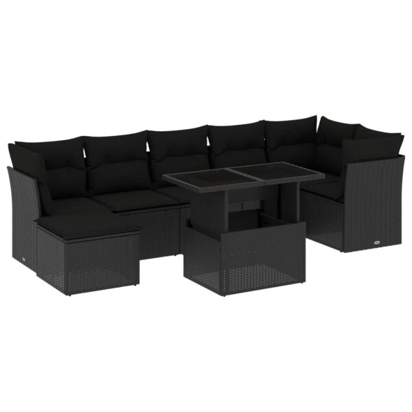 vidaXL 8-tlg. Garten-Sofagarnitur mit Kissen Schwarz Poly Rattan