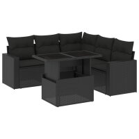 vidaXL 6-tlg. Garten-Sofagarnitur mit Kissen Schwarz Poly Rattan