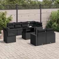 vidaXL 9-tlg. Garten-Sofagarnitur mit Kissen Schwarz Poly Rattan