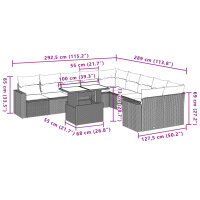 vidaXL 11-tlg. Garten-Sofagarnitur mit Kissen Schwarz Poly Rattan