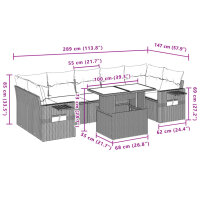 vidaXL 8-tlg. Garten-Sofagarnitur mit Kissen Schwarz Poly Rattan