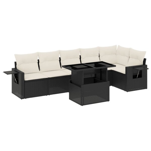 vidaXL 7-tlg. Garten-Sofagarnitur mit Kissen Schwarz Poly Rattan