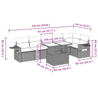 vidaXL 7-tlg. Garten-Sofagarnitur mit Kissen Schwarz Poly Rattan