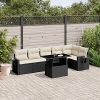 vidaXL 7-tlg. Garten-Sofagarnitur mit Kissen Schwarz Poly Rattan