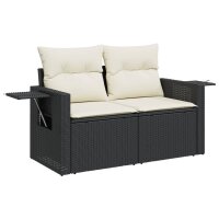 vidaXL 7-tlg. Garten-Sofagarnitur mit Kissen Schwarz Poly Rattan