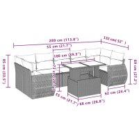 vidaXL 8-tlg. Garten-Sofagarnitur mit Kissen Schwarz Poly Rattan