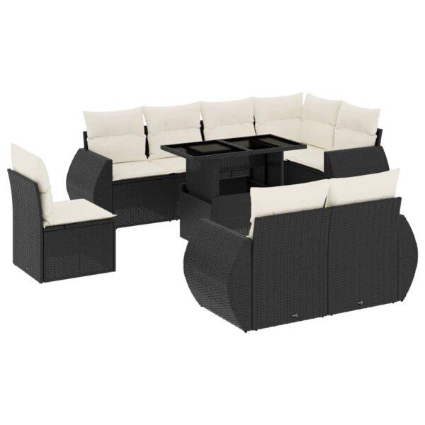 vidaXL 9-tlg. Garten-Sofagarnitur mit Kissen Schwarz Poly Rattan