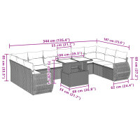 vidaXL 11-tlg. Garten-Sofagarnitur mit Kissen Schwarz Poly Rattan