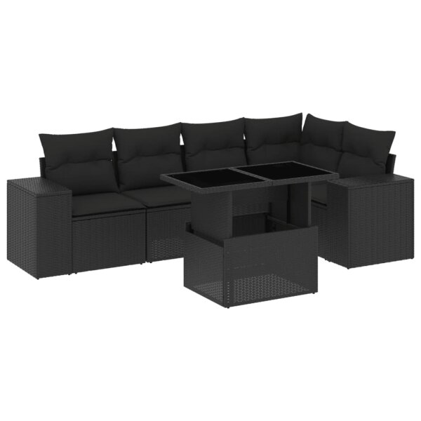 vidaXL 6-tlg. Garten-Sofagarnitur mit Kissen Schwarz Poly Rattan