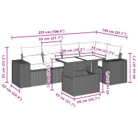 vidaXL 6-tlg. Garten-Sofagarnitur mit Kissen Schwarz Poly Rattan