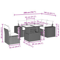 vidaXL 6-tlg. Garten-Sofagarnitur mit Kissen Schwarz Poly Rattan