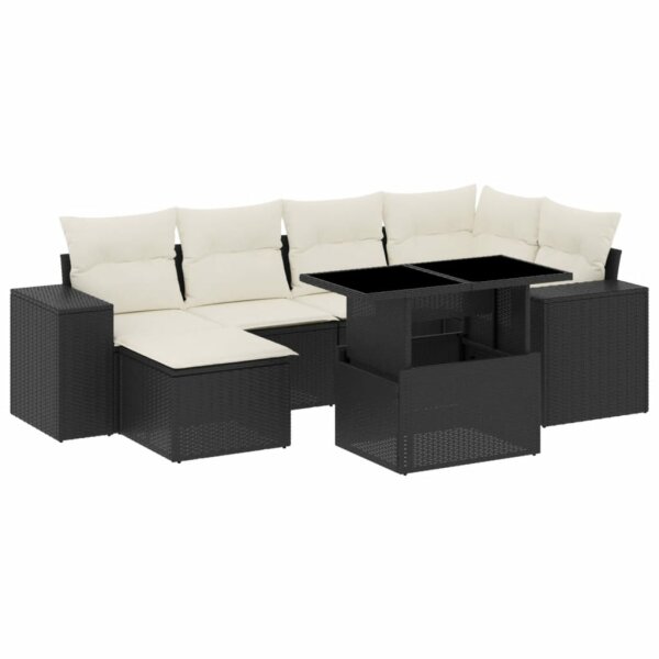 vidaXL 7-tlg. Garten-Sofagarnitur mit Kissen Schwarz Poly Rattan