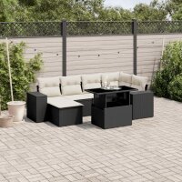 vidaXL 7-tlg. Garten-Sofagarnitur mit Kissen Schwarz Poly Rattan