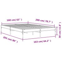 vidaXL Bettgestell Grau Sonoma 160x200 cm Holzwerkstoff und Metall