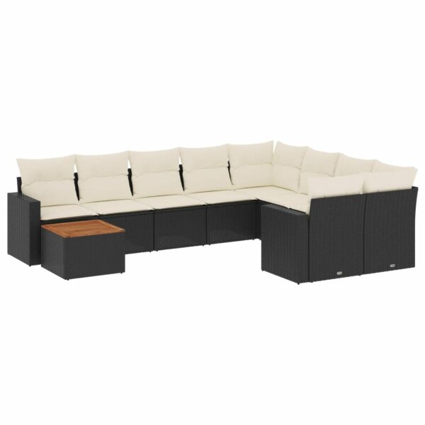 vidaXL 10-tlg. Garten-Sofagarnitur mit Kissen Schwarz Poly Rattan