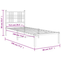 vidaXL Bettgestell mit Kopfteil Metall Wei&szlig; 75x190 cm