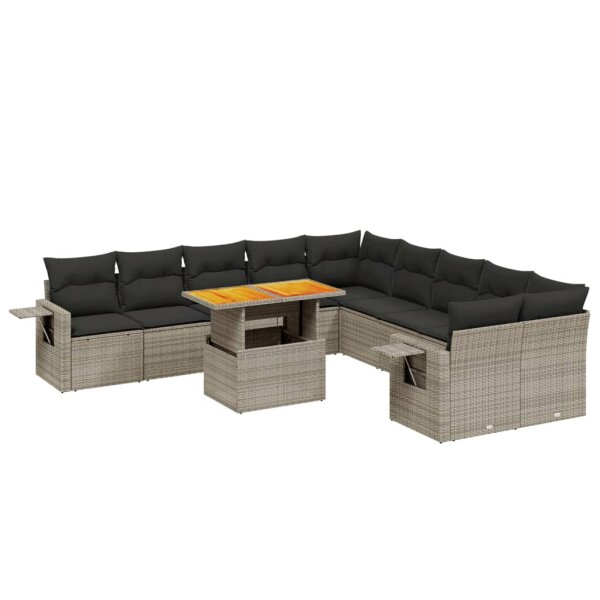 vidaXL 11-tlg. Garten-Sofagarnitur mit Kissen Grau Poly Rattan